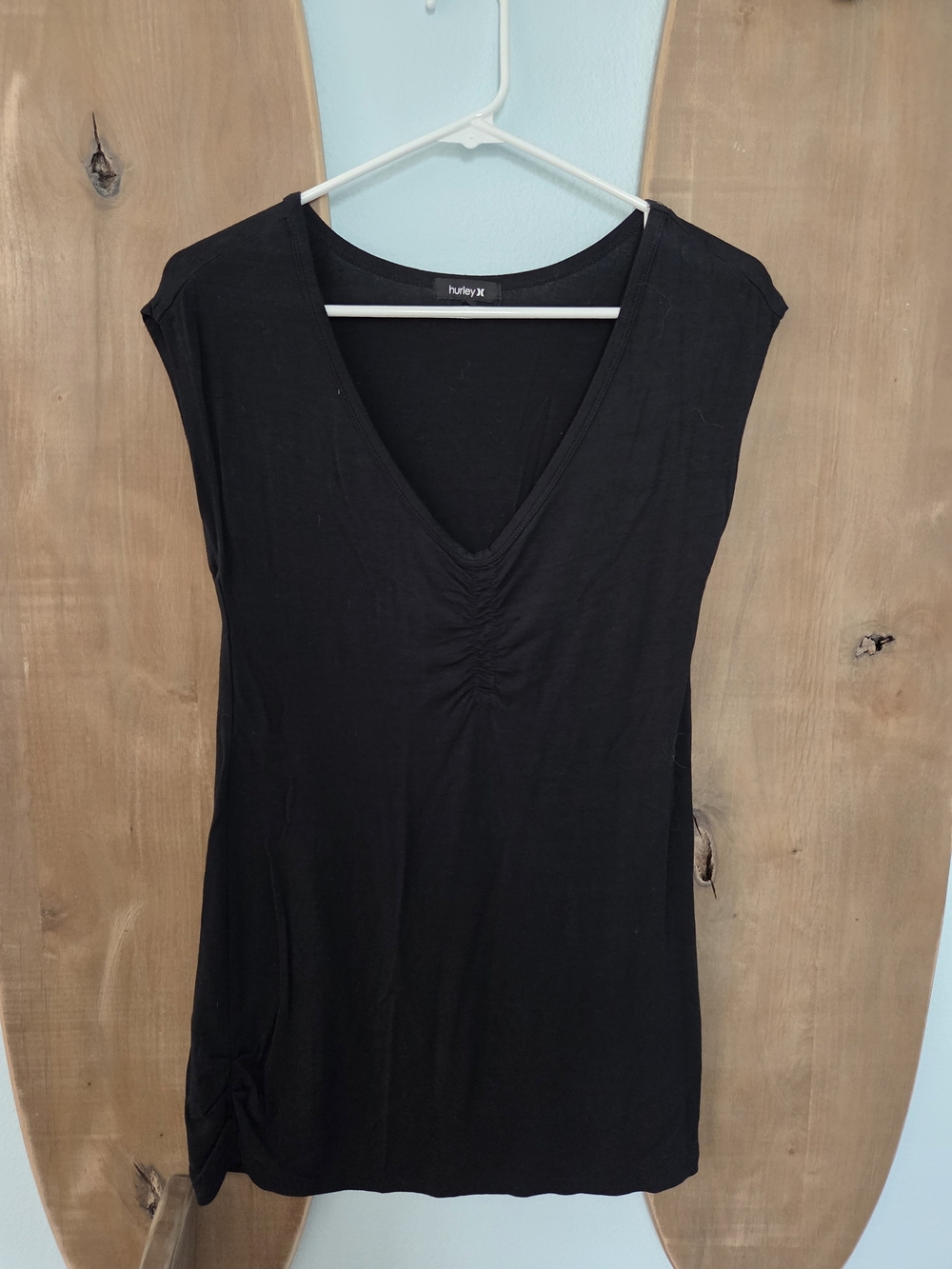 Hurley Black V-Neck Ruched Mini Dress